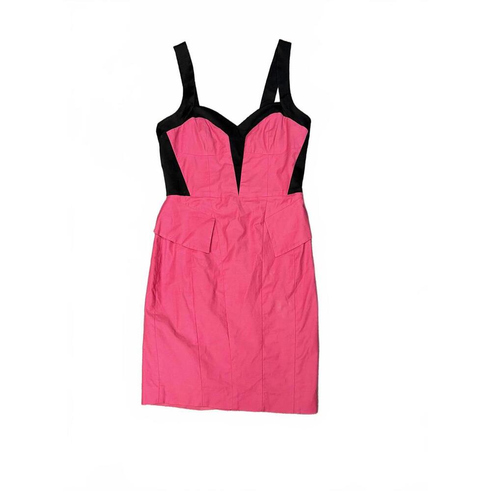 BEBE Pink and Black Colorblock Sleeveless Peplum Dress Size 4